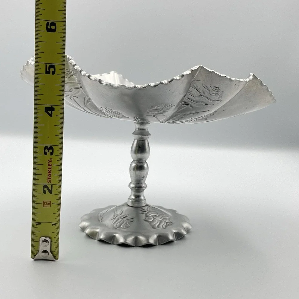 Vintage‎ Aluminum Rose Compote Pedestal Candy Dish 7